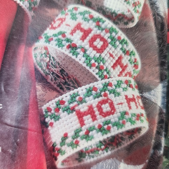 Counted‎ Cross Stitch Kit 33412 Napkin Rings HO HO HO Christmas Red Bucilla Vtg - Picture 3 of 12
